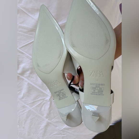 Last one 🚨Zara Gray Bone Cream Slingback Kitten Heels Pointed toe foam sole NWT - Picture 13 of 15